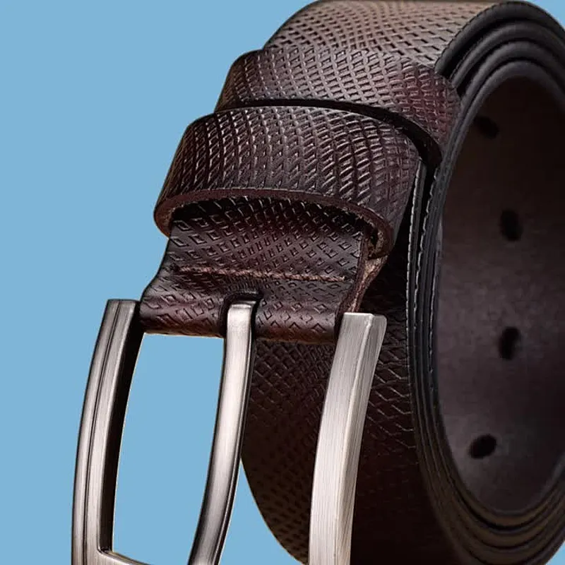Leather belt men's vintage leather belt mesh embossed needle buckle casual pants belt