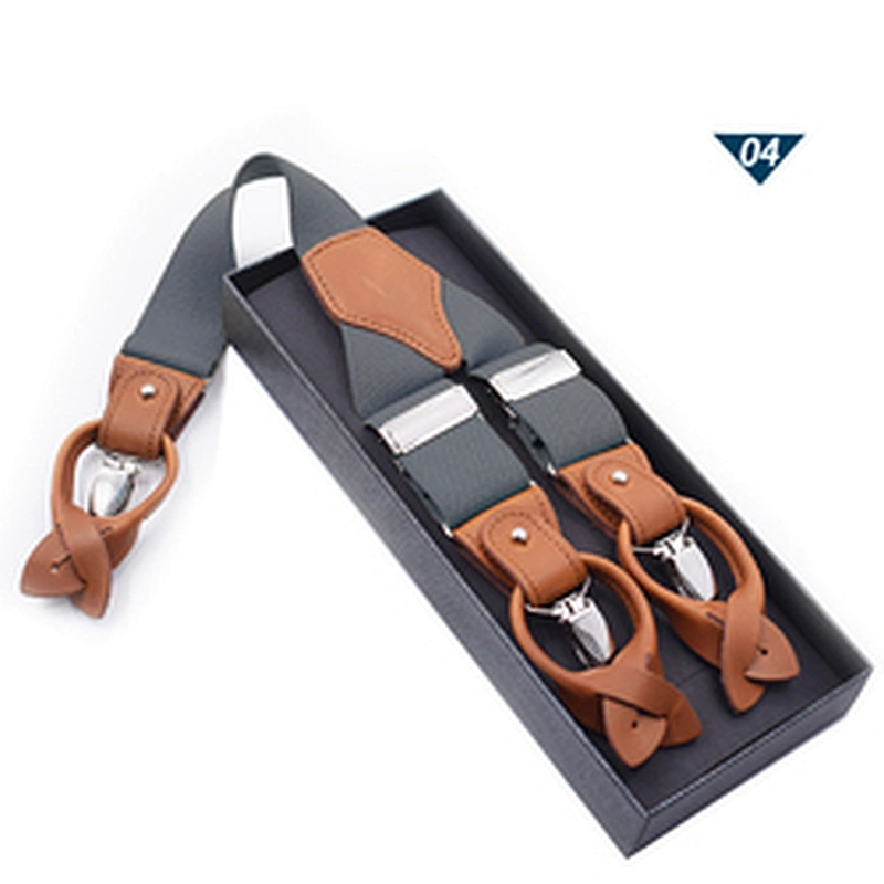 Wholesale custom Men's 6-Piece Button Adult Strap Dual-use Brown Leather Casual Suspenders