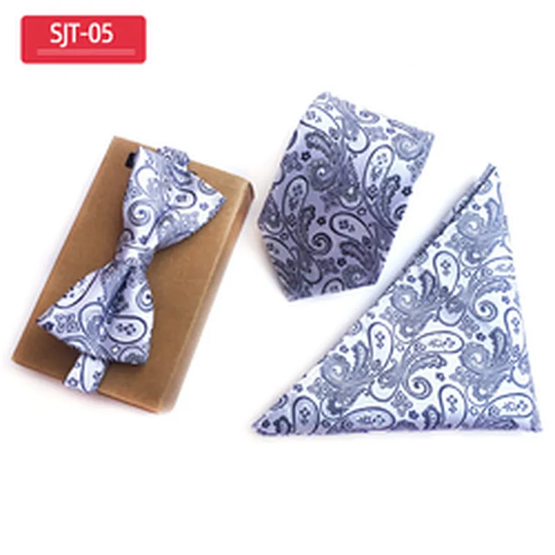 Fashion Neckties with Pocket Square Casual Dot Men Ties and Hanky Set Party Men Bow Tie Set Handkerchief Set