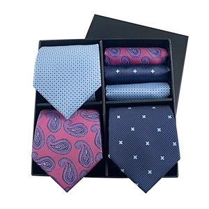 2021 Regular Men Ties and Hanky Set Custom Mens Ties and Pocket Square Set Fashion Men Necktie Set Gift Box