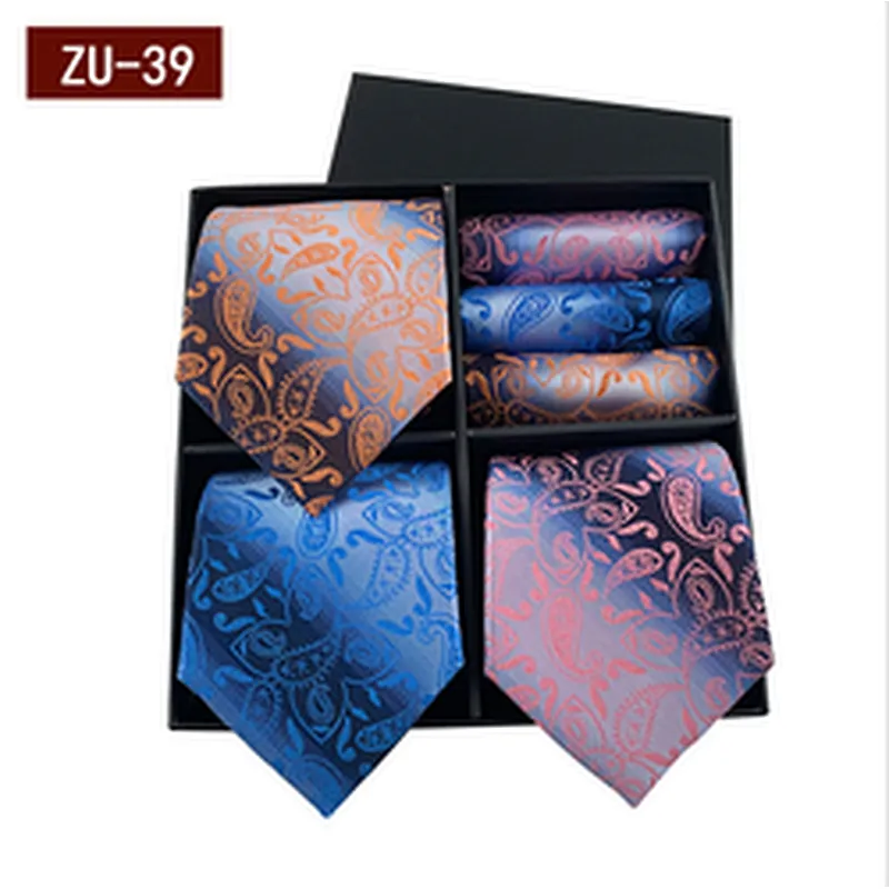 2021 Regular Men Ties and Hanky Set Custom Men Necktie Set Gift Box Fashion Mens Ties and Pocket Square Set