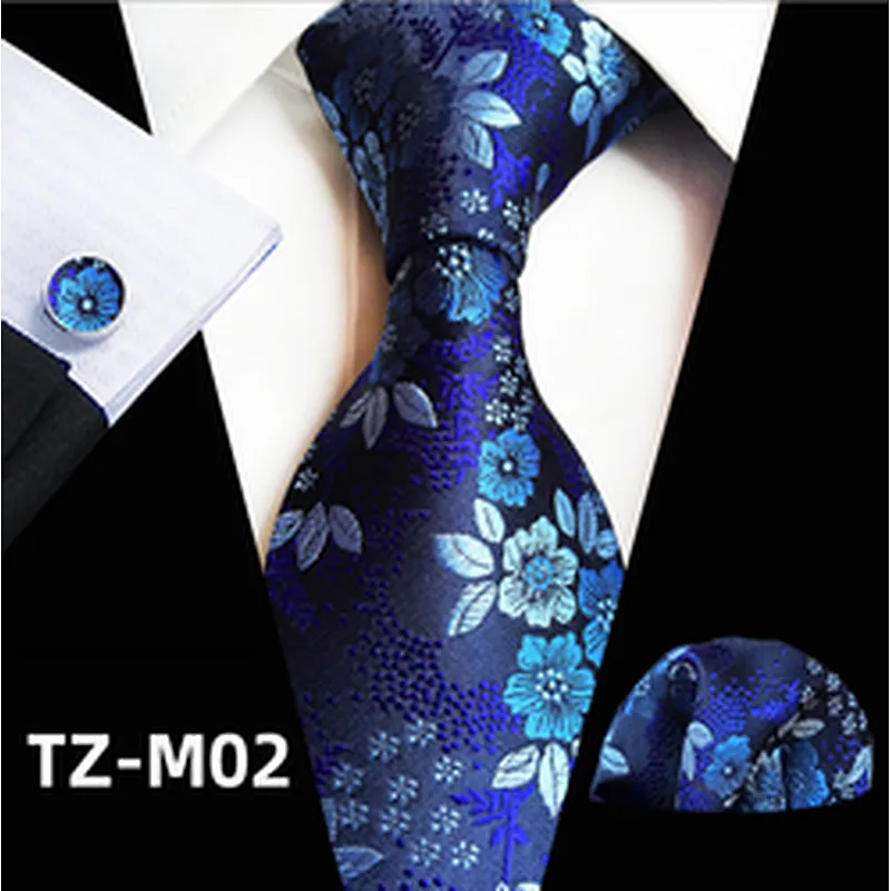 Fashion Floral Neckties With Pocket Squares Wholesale Men Ties And Hanky Cufflinks Set Casual Ties For Men Italian