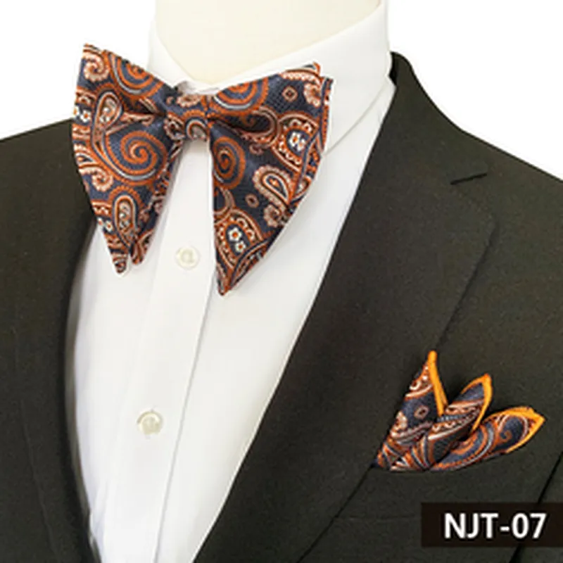 Custom Pocket Squares for Men Casual Paisley Men Bow Tie Sets Handkerchief Set Polyester Mens Bow Ties and Hanky Sets