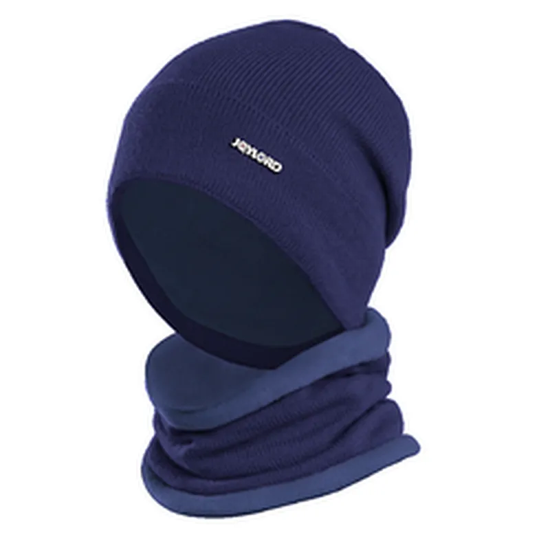 Neck warmer knitted hat scarf set fur Wool Lining Thick Warm Knit beanies Winter Hat For men women Cap