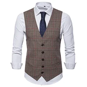 Striped Men Vest Waistcoat Formal Single Breasted Suit Vest Men Cotton Black Gilet Vest