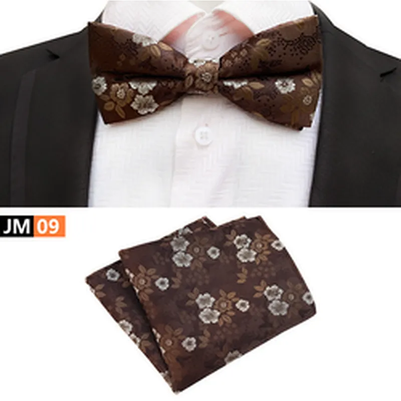 Custom Mens Bow Ties and Hanky Sets Floral Men Bow Tie Sets Handkerchief Set Fashion Pocket Squares for Men