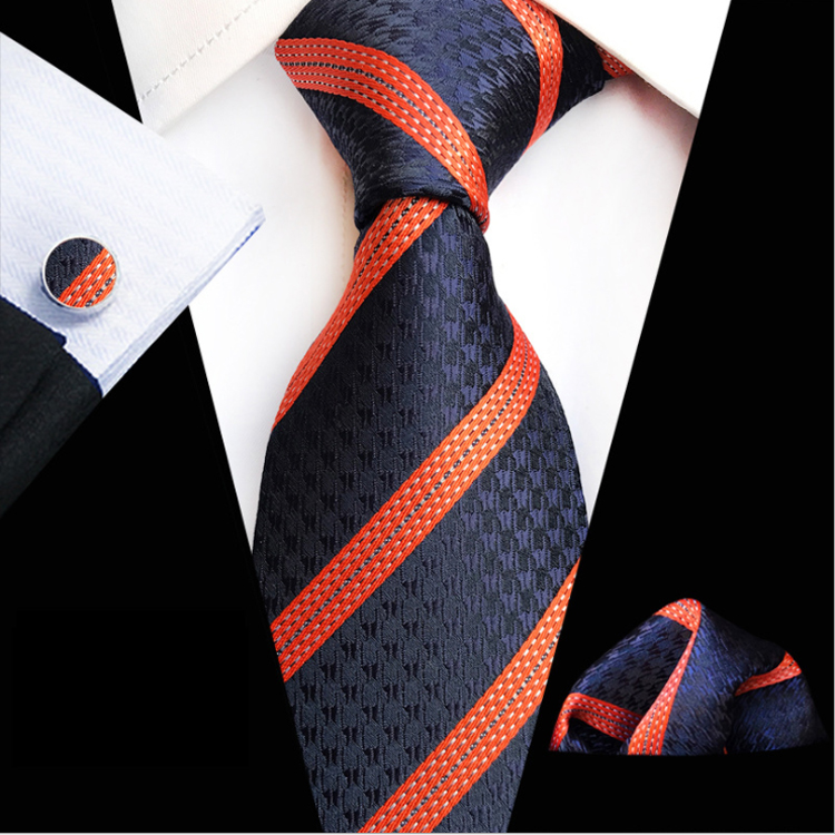 Wholesale Men Ties and Hanky Set Luxury Tie and Cufflinks Set Striped Neckties with Pocket Squares Ensemble Cravate