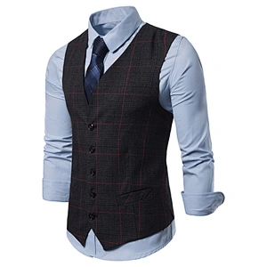 Striped Men Vest Waistcoat Formal Single Breasted Suit Vest Men Cotton Black Gilet Vest