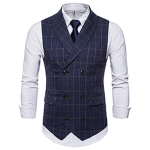 Slim Fit Business Clothes Formal Plaid Men Vest Waistcoat Cotton Suit Vest Men Chalecos Hombre Double Breasted