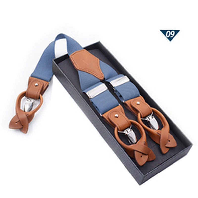 Wholesale custom Men's 6-Piece Button Adult Strap Dual-use Brown Leather Casual Suspenders