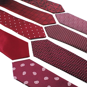 Custom Necktie Set Fashionable Gravata Masculina Jacquard Woven Wine Red Plain Polyester Ties
