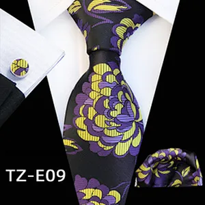 Luxury Necktie Set Gift Box Custom Floral Tie Pocket Square And Cufflink Set Polyester Wovenl Mens Neck Tie Set Box