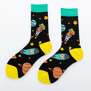 new trend medium tube socks women cartoon space man funny socks men European and American personality fashion cotton socks
