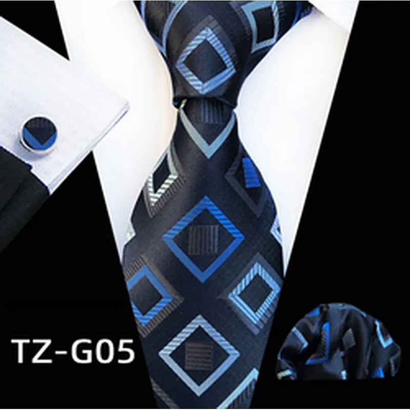 Wholesale Men Ties and Hanky Set Classic Tie and Cufflinks Set Lattice Neckties with Pocket Squares Ensemble Cravate