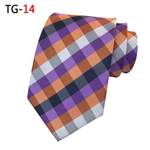 Luxury Ties Men Custom Logo Polyester Woven Corbatas Hombres Classic Grid Neck Ties For Men