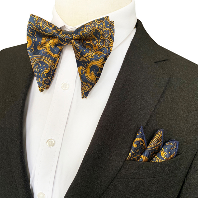 Custom Pocket Squares for Men Casual Paisley Men Bow Tie Sets Handkerchief Set Polyester Mens Bow Ties and Hanky Sets