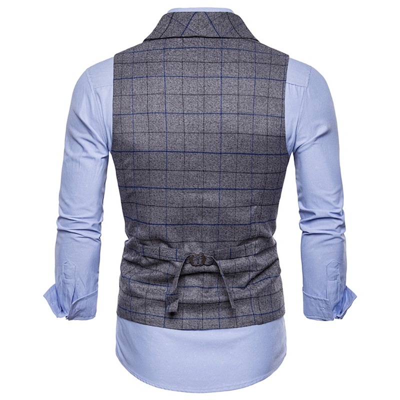 Slim Fit Business Clothes Formal Plaid Men Vest Waistcoat Cotton Suit Vest Men Chalecos Hombre Double Breasted