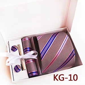 Custom Neckties with Pocket Squares Casual Grid Men Ties and Hanky Set Tie Clip Pocket Square and Cufflink Set Gift Box