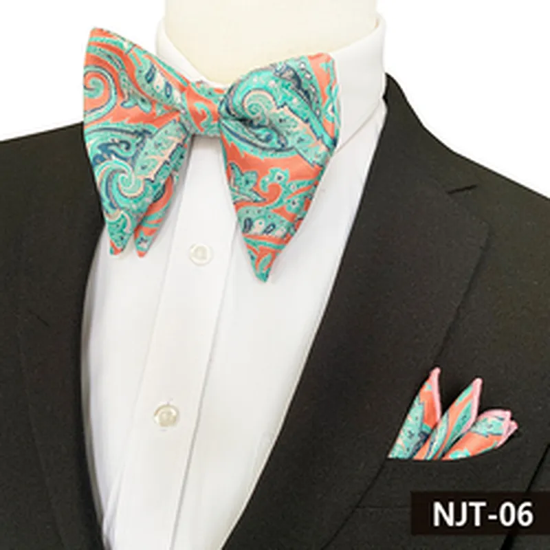 Classic Mens Bow Ties and Hanky Sets Custom Pocket Squares for Men Paisley Men Bow Tie Sets Handkerchief Set