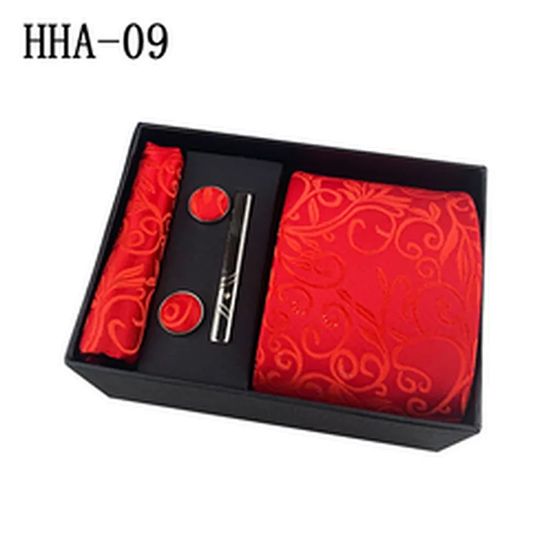 Fashion Tie Clip Pocket Square and Cufflink Set Gift Box Custom Men Ties and Hanky Set Floral Neckties With Pocket Squares