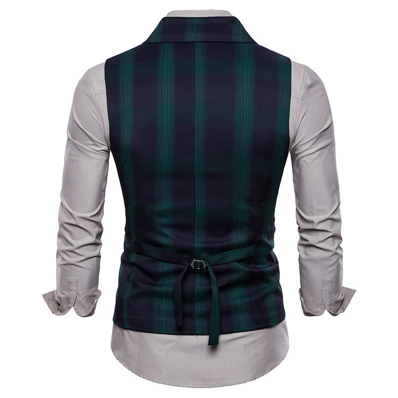 Formal Lattice Suit Vest Men Double Breasted Gilet Vest Red Cotton Men Vest Waistcoat