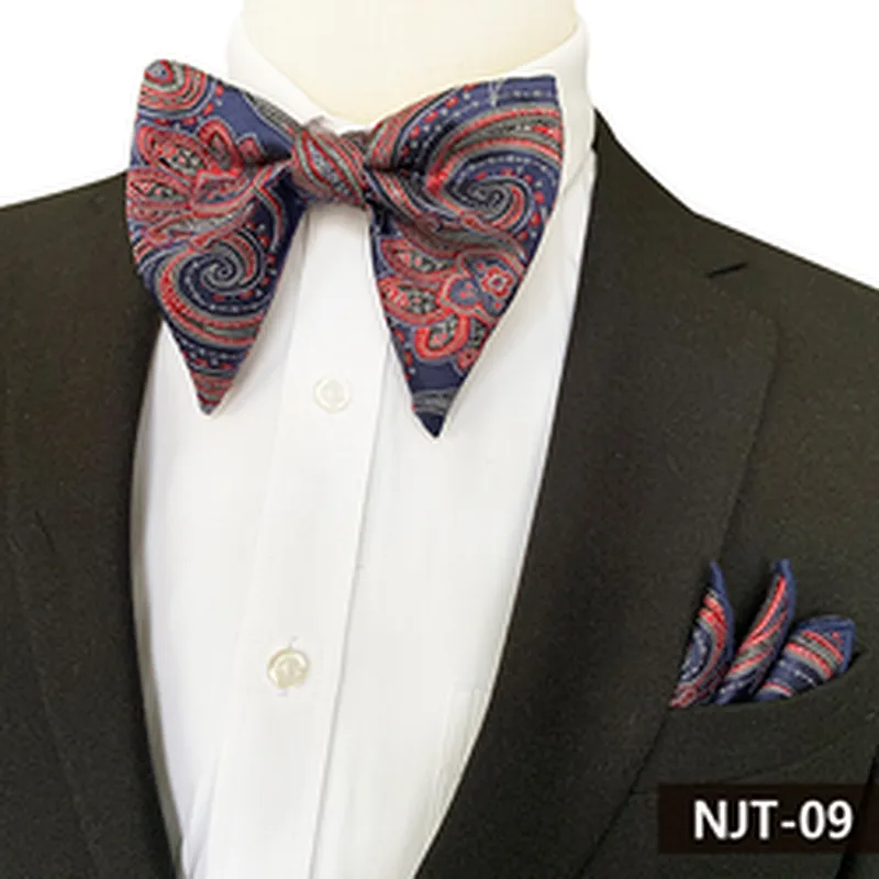 Custom Pocket Squares for Men Casual Paisley Men Bow Tie Sets Handkerchief Set Polyester Mens Bow Ties and Hanky Sets