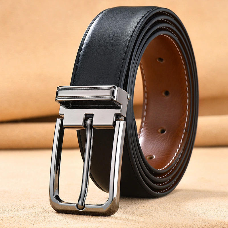 Double Side Universal Black And Brown Genuine Leather Belt Fashion Casual Men's Business Belt