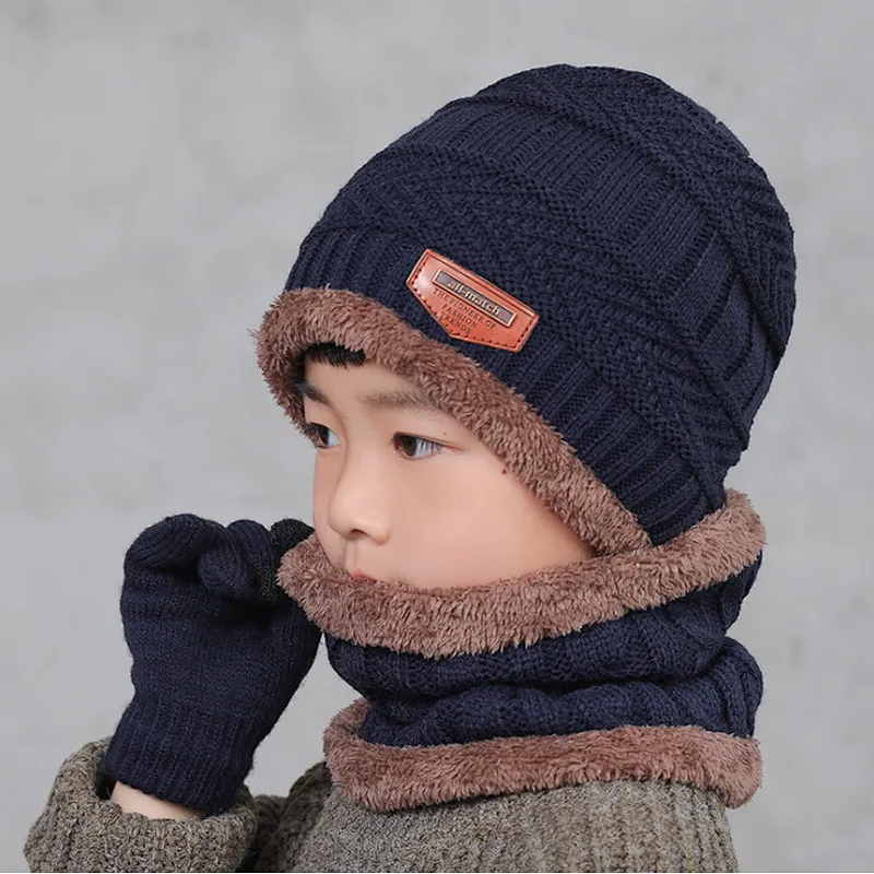 High quality children winter hats Cute Winter boy Caps knitted Boy Warm Pompom Beanies children beanie hats