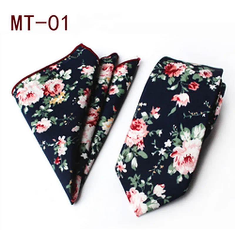 Floral Neckties with Pocket Squares Casual Neck Ties For Men Classic Men Ties and Hanky Set