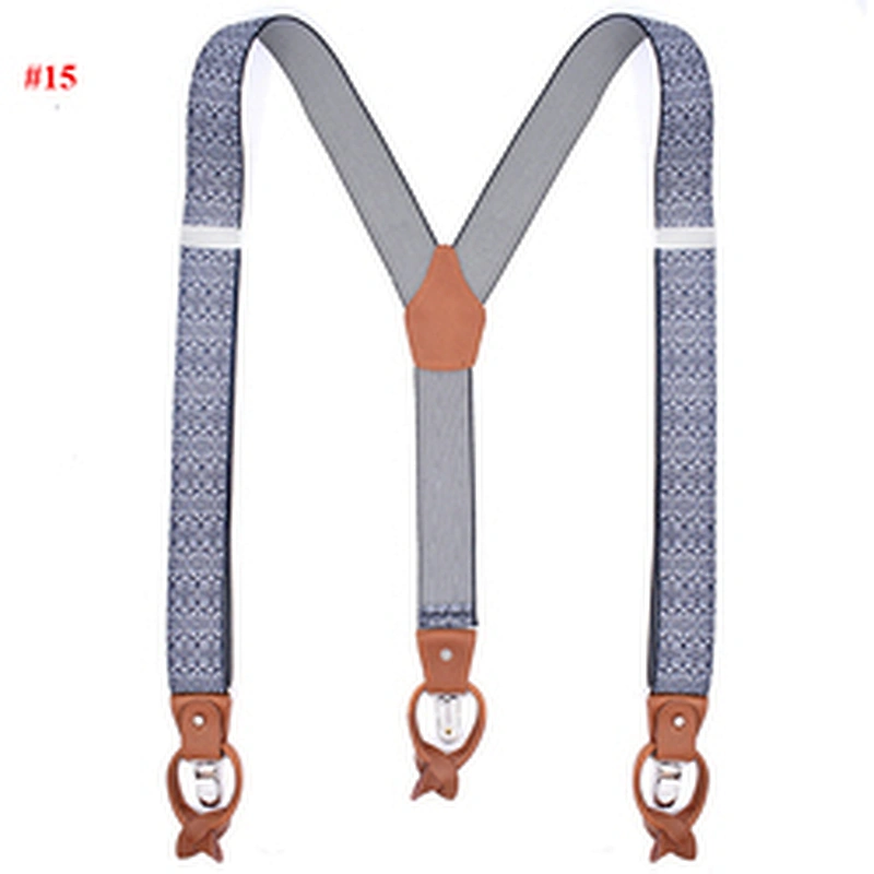latest 3.5cm width elastic 6 button men's strap clip Dual-use Brown Leather Adjustable suspenders for dress trousers