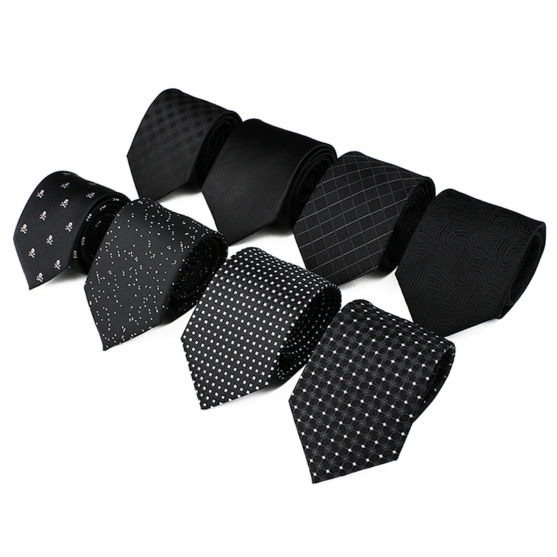 Custom Logo Gravata Slim Xadrez Polyester Woven Tie Jacquard Black Tie Corbatas Juveniles Ties For Men Italian