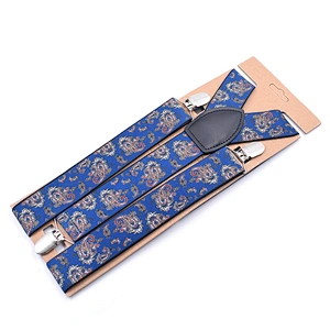 Custom High Quality Fashion Mens Geometry Printing Pattern Paisley Printing Elastic Boys Suspenders