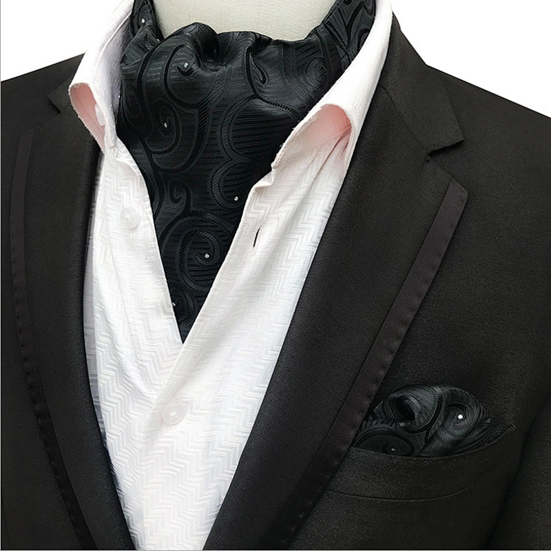 Fashion Paisley Folard Mens Ascot Casual Cravate Homme Polyester Hankerchief for Men Jacquard Woven Hanky Set