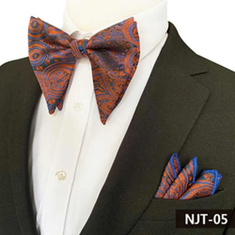 Custom Pocket Squares for Men Paisley Men Bow Tie Sets Handkerchief Set Fashion Mens Bow Ties and Hanky Sets