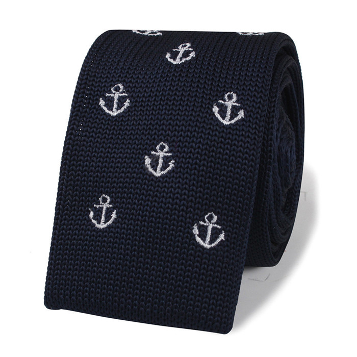 fashion style anchor pattern mens silk knitting skinny tie narrow slim ties for men wedding party