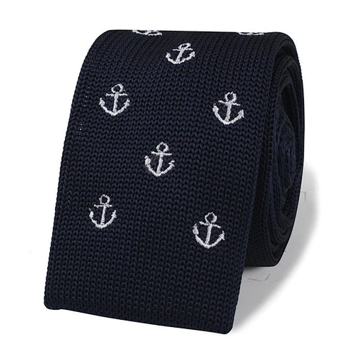fashion style anchor pattern mens silk knitting skinny tie narrow slim ties for men wedding party