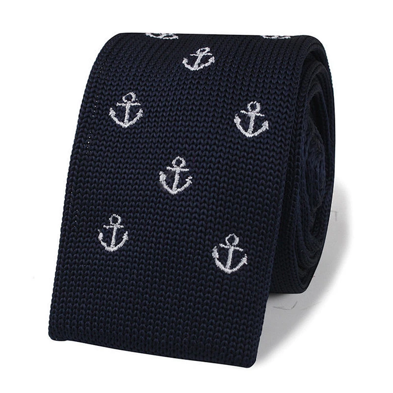 fashion style anchor pattern mens silk knitting skinny tie narrow slim ties for men wedding party