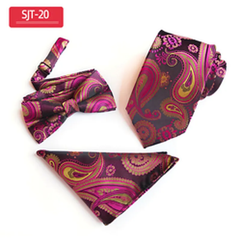 Classic Paisley Men Ties and Hanky Set Casual Neckties with Pocket Square Custom Men Bow Tie Set Handkerchief Set
