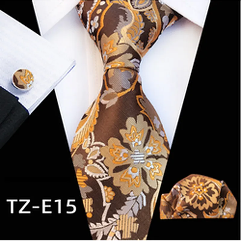 Luxury Necktie Set Gift Box Custom Floral Tie Pocket Square And Cufflink Set Polyester Wovenl Mens Neck Tie Set Box