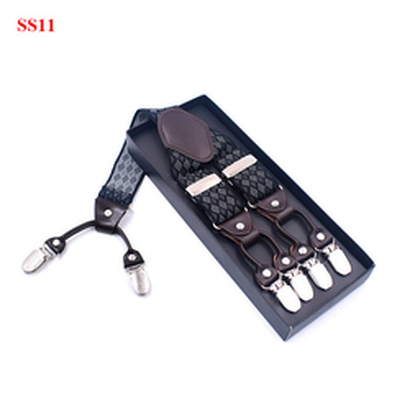 Customized Fashion High Quality 3.5cm width elastic adjustable Jacquard Woven 6 Clip Y Shape Suspenders For Men Trousers