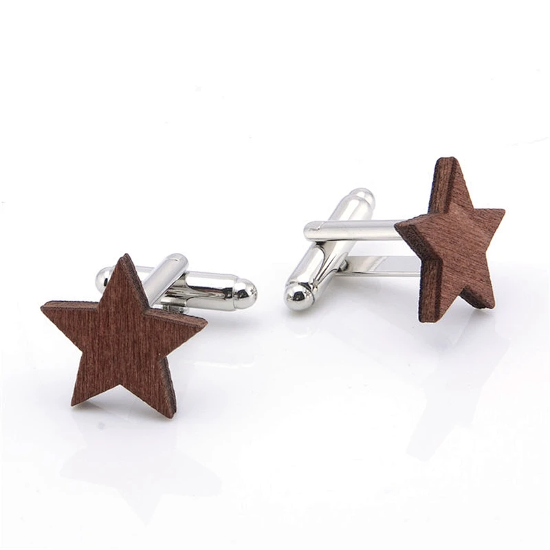 High Quality Mens Novelty Wooden Cufflinks Cuff Links or Tie Clips Mens Jewelry Brass White Steel Printing