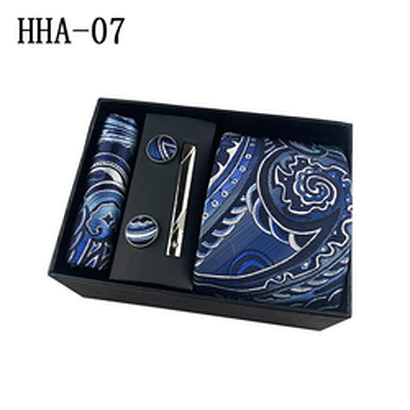 Luxury Tie Clip Pocket Square and Cufflink Set Gift Box Custom Neckties With Pocket Squares Paisley Men Ties and Hanky Set