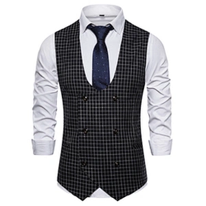 Casual Men Vest Waistcoat Formal Plaid Suit Vest Men Double Breasted Cotton Chalecos Hombre