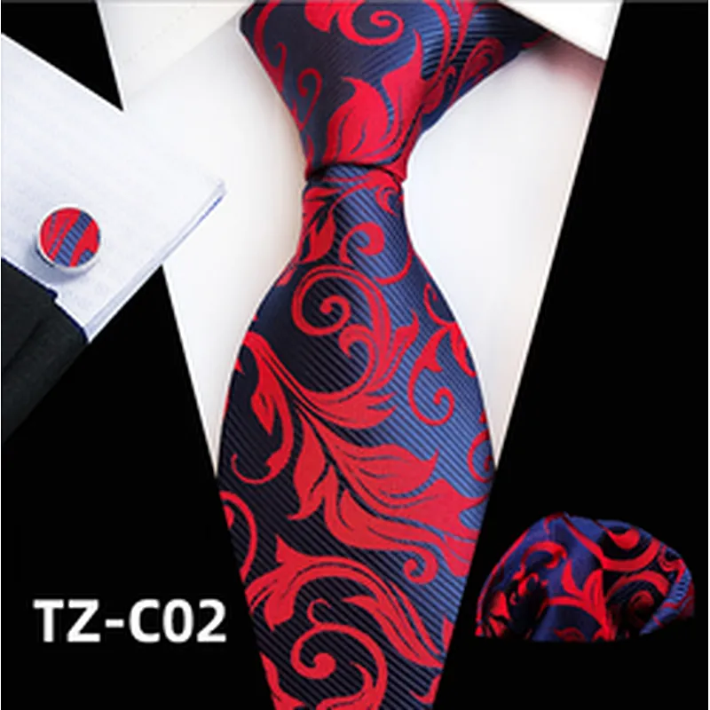 Custom Men Ties and Hanky Set Luxury Red Neckties With Pocket Squares Paisley Tie Pocket Square and Cufflink Set