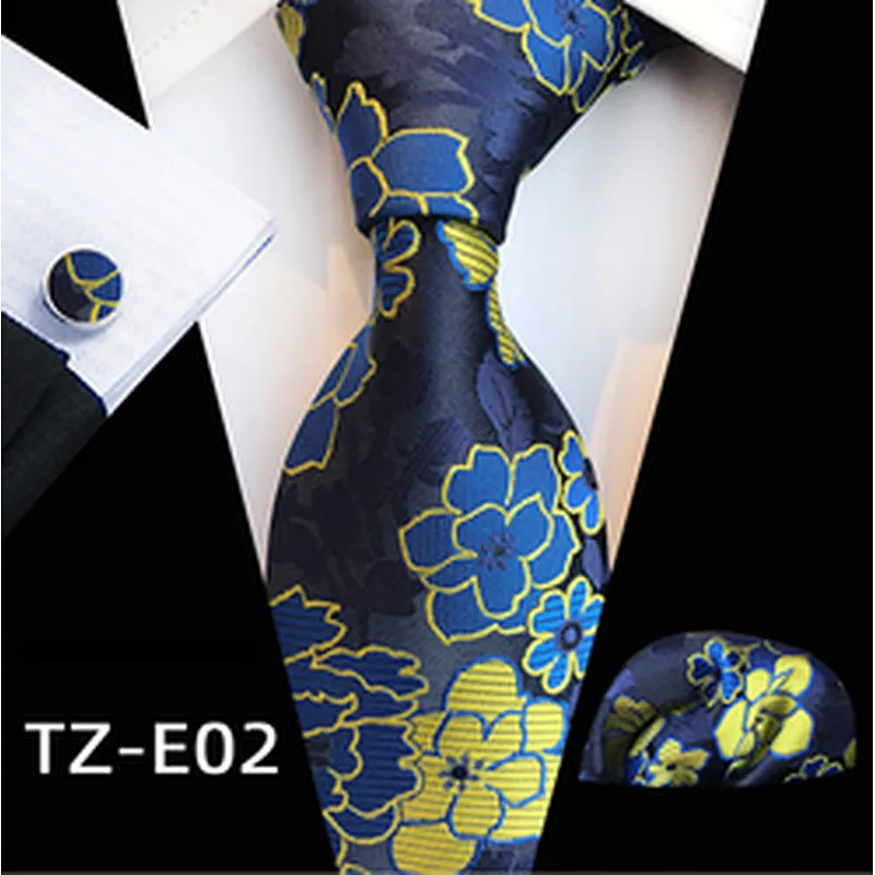 Floral Necktie Set Gift Box Custom Luxury Tie Pocket Square And Cufflink Set Jacquard Woven Mens Neck Tie Set Box