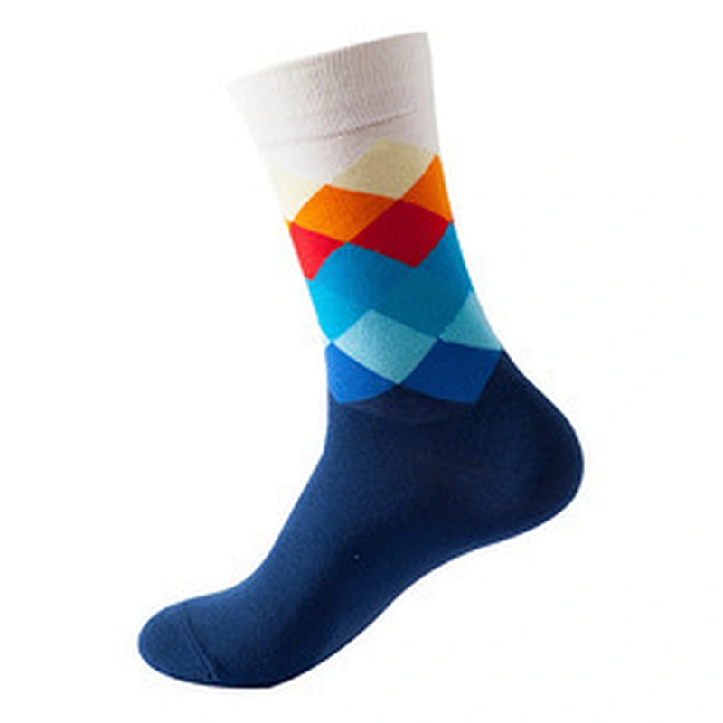 Wholesale custom cotton men colorful funny socks diamond pattern socks