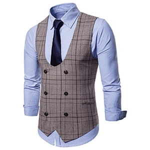Casual Striped Chalecos Hombre Custom Suit Vest Men Double Breasted Formal Cotton Men Vest Waistcoat