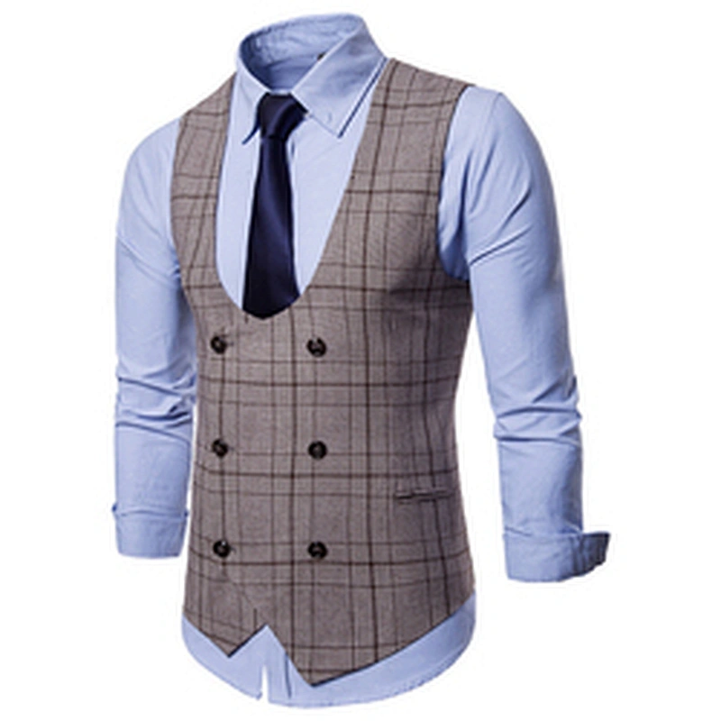 Casual Striped Chalecos Hombre Custom Suit Vest Men Double Breasted Formal Cotton Men Vest Waistcoat