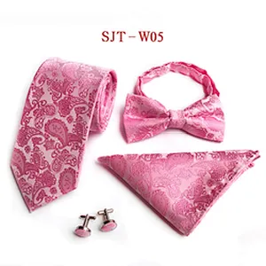Custom Bow Tie Necktie Set Gift Box Paisley Mens Neck Tie Set Fashion Tie Pocket Square And Cufflink Set