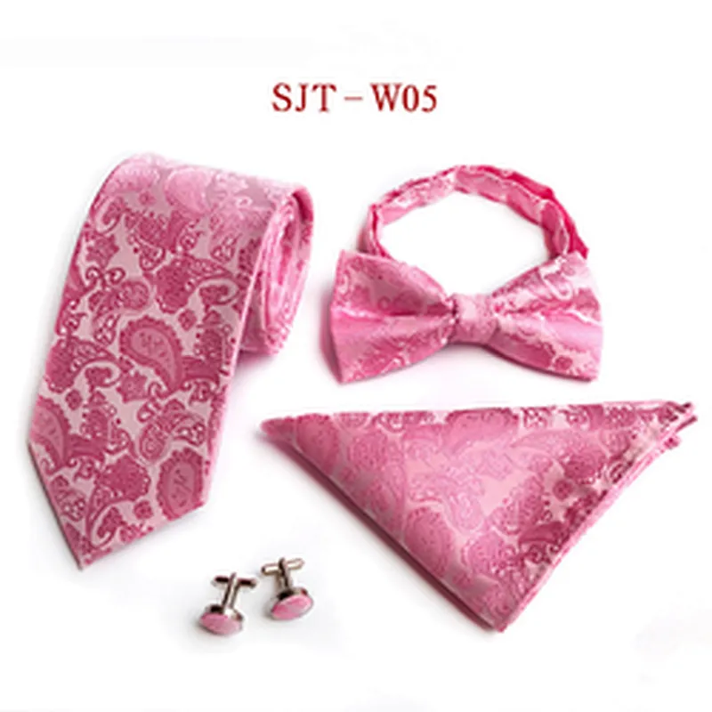 Custom Bow Tie Necktie Set Gift Box Paisley Mens Neck Tie Set Fashion Tie Pocket Square And Cufflink Set